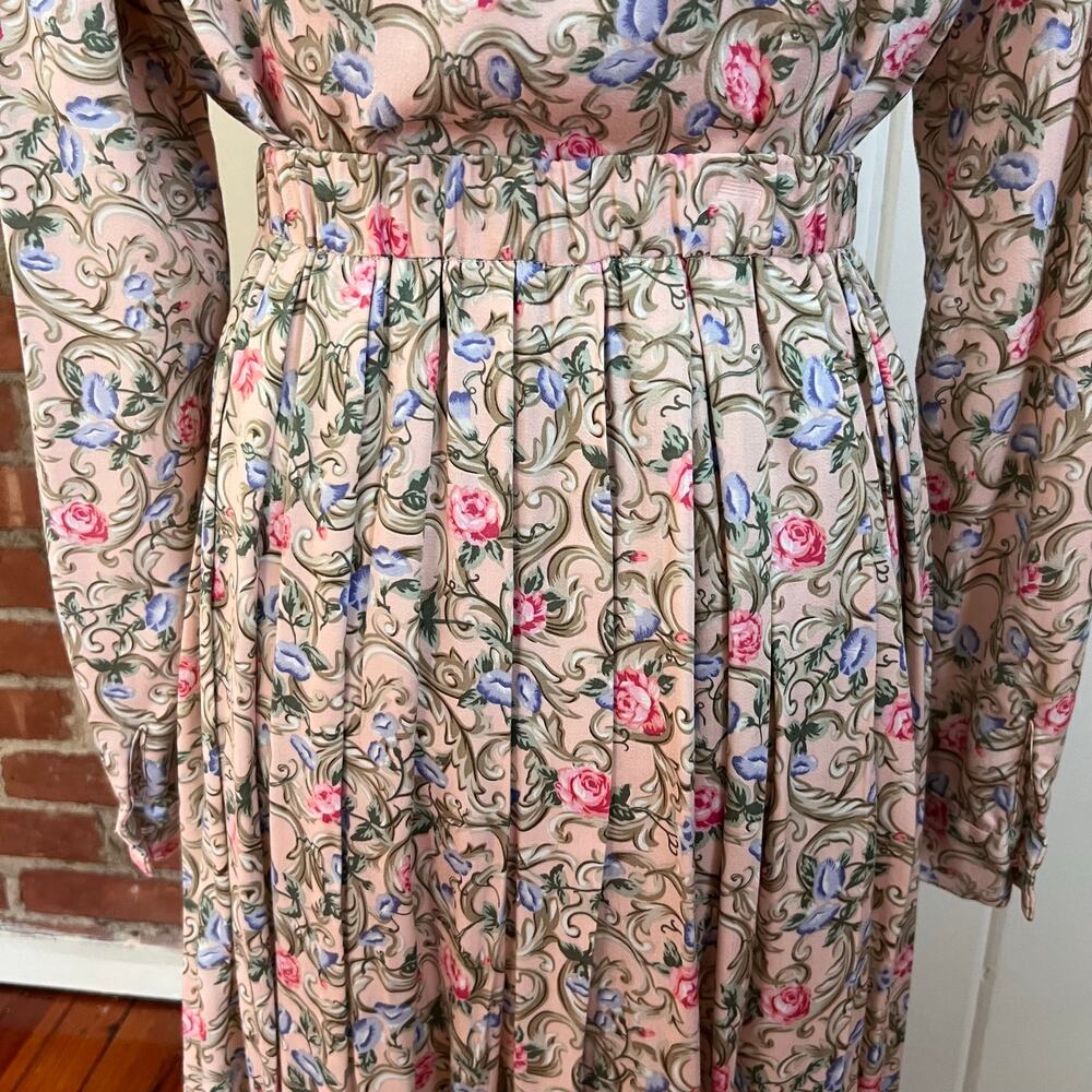 Vintage 90s Susan Bristol Floral Rayon Matching Skirt Blouse Set Pink USA 8 - Picture 9 of 13